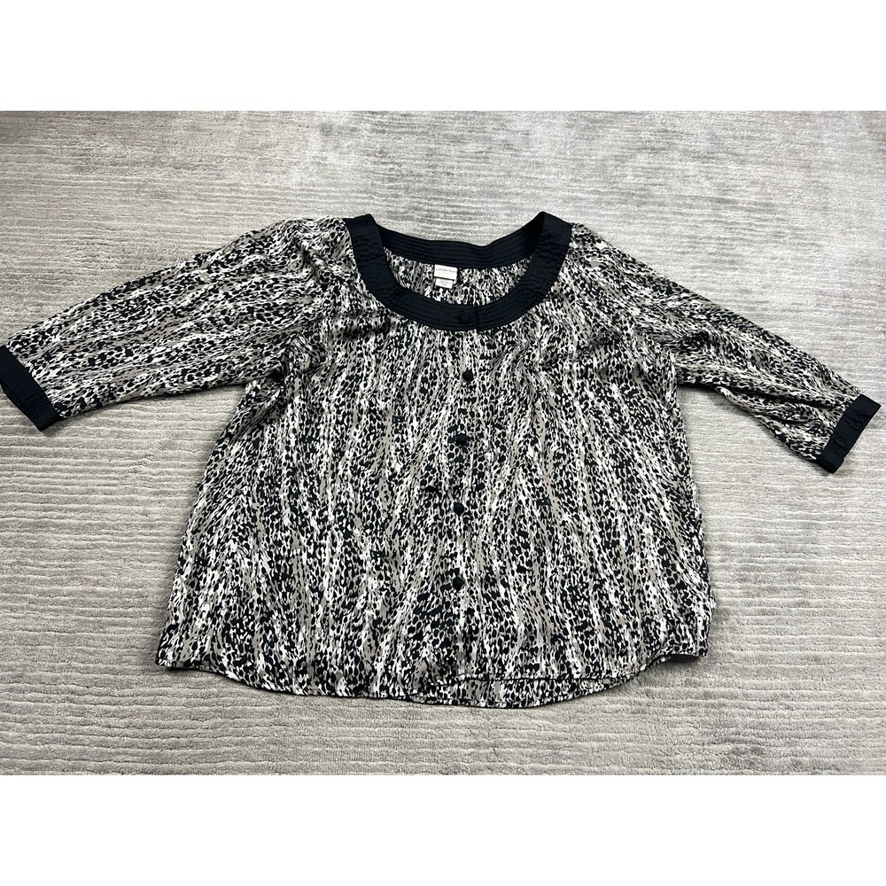 Covington Top Womens XL Leopard Print Butto Front 3/4 Sleeve Smocked Neck